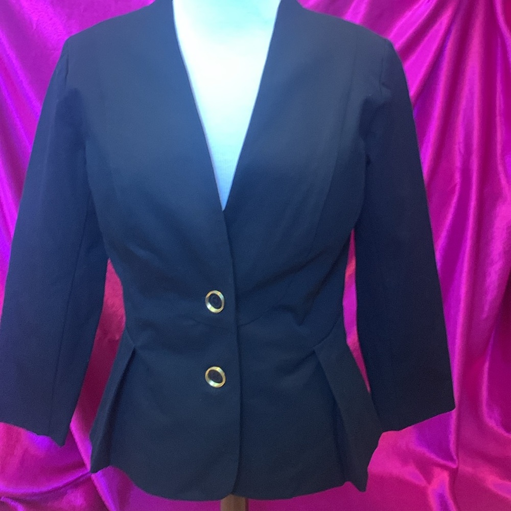 Beautiful Joan Rivers, black cotton blazer, large gold buttons, size 2